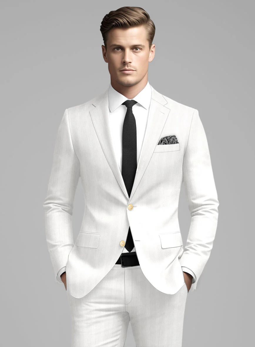 London Loom Ivory Herringbone Wool Silk Linen Jacket - Image 2