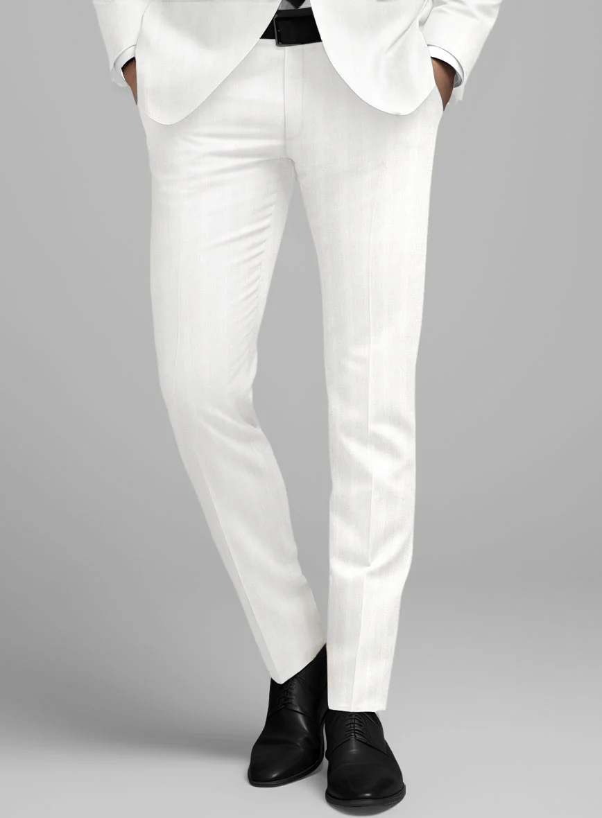 London Loom Ivory Herringbone Wool Silk Linen Suit - Image 6