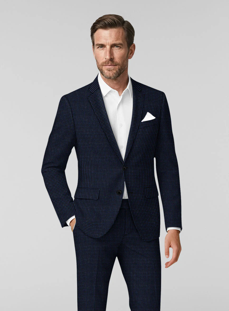 London Loom Marine Houndstooth Wool Silk Linen Jacket - Image 2