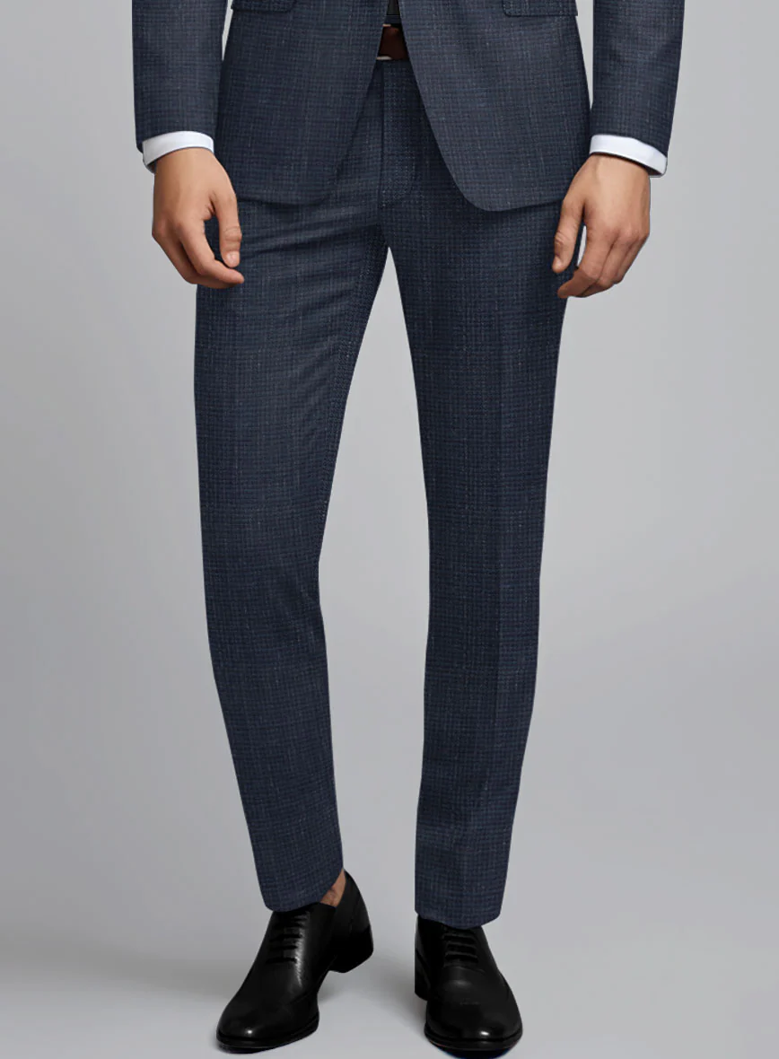 London Loom Navy Blue Abelardo Wool Silk Linen Pants - Image 2