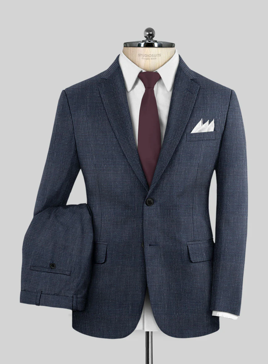 London Loom Navy Blue Abelardo Wool Silk Linen Suit - Image 2
