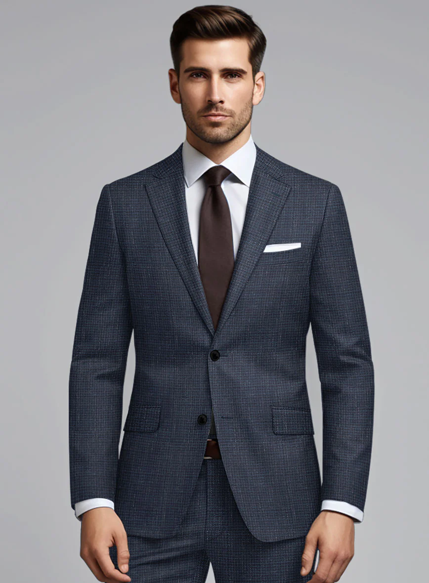 London Loom Navy Blue Abelardo Wool Silk Linen Suit - Image 3