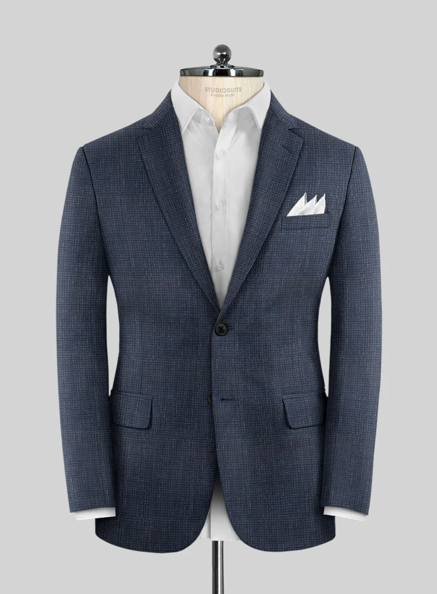 London Loom Navy Blue Abelardo Wool Silk Linen Suit - Image 4