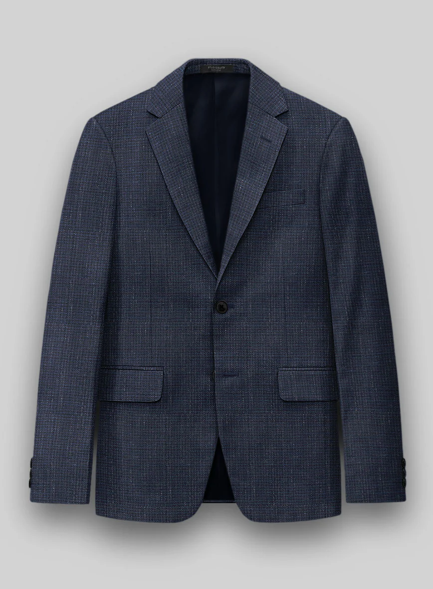 London Loom Navy Blue Abelardo Wool Silk Linen Suit - Image 5