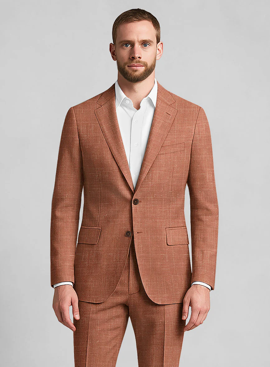 London Loom Orange Rust Travin Wool Linen Jacket - Image 2