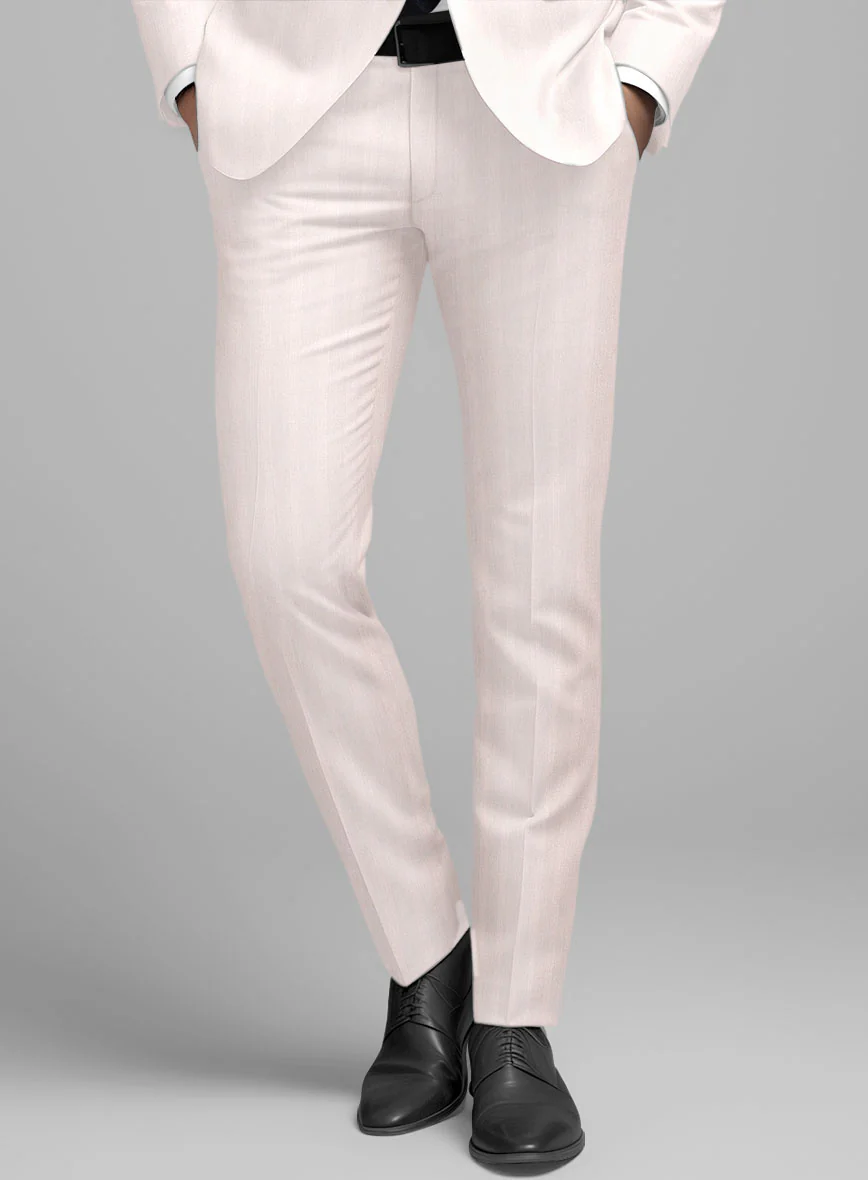 London Loom Pink Herringbone Wool Silk Linen Pants - Image 2
