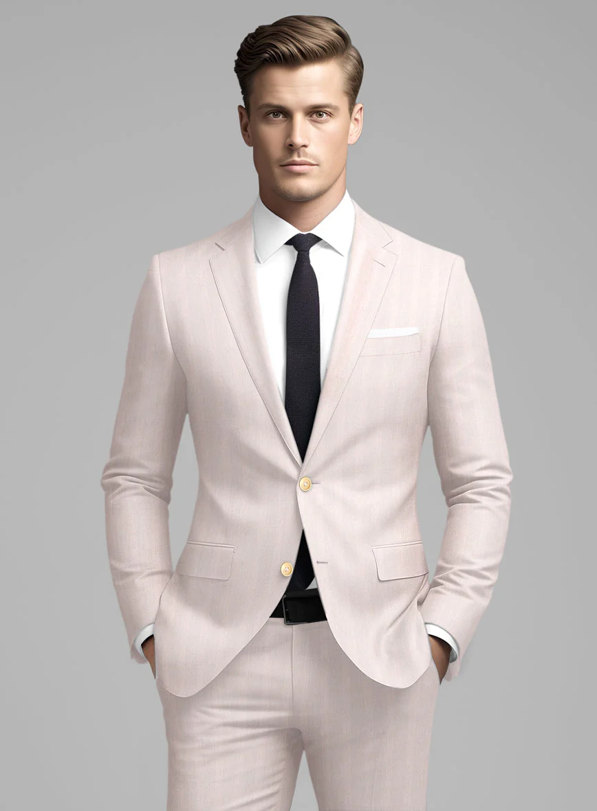 London Loom Pink Herringbone Wool Silk Linen Suit - Image 3