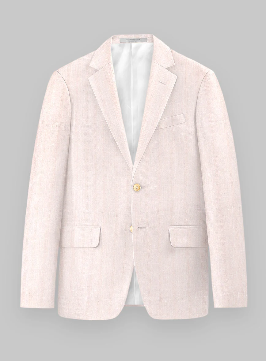 London Loom Pink Herringbone Wool Silk Linen Suit - Image 4