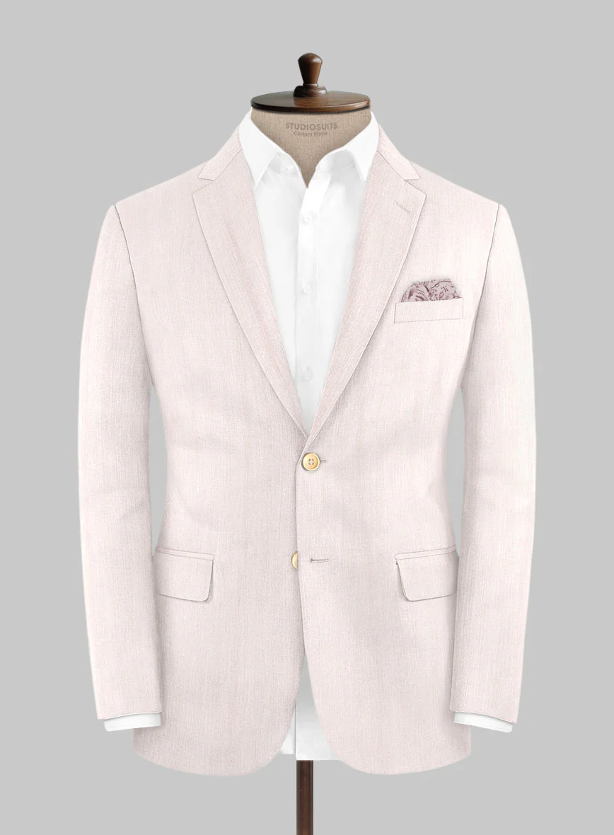 London Loom Pink Herringbone Wool Silk Linen Suit - Image 5