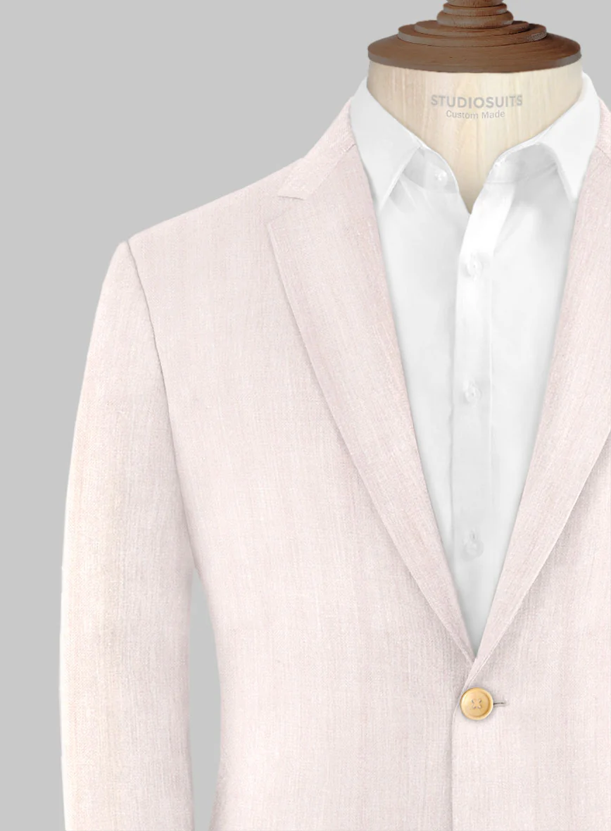 London Loom Pink Herringbone Wool Silk Linen Suit - Image 6