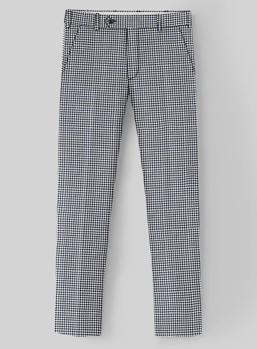 London Loom Steel Blue Houndstooth Wool Silk Linen Pants - Image 2