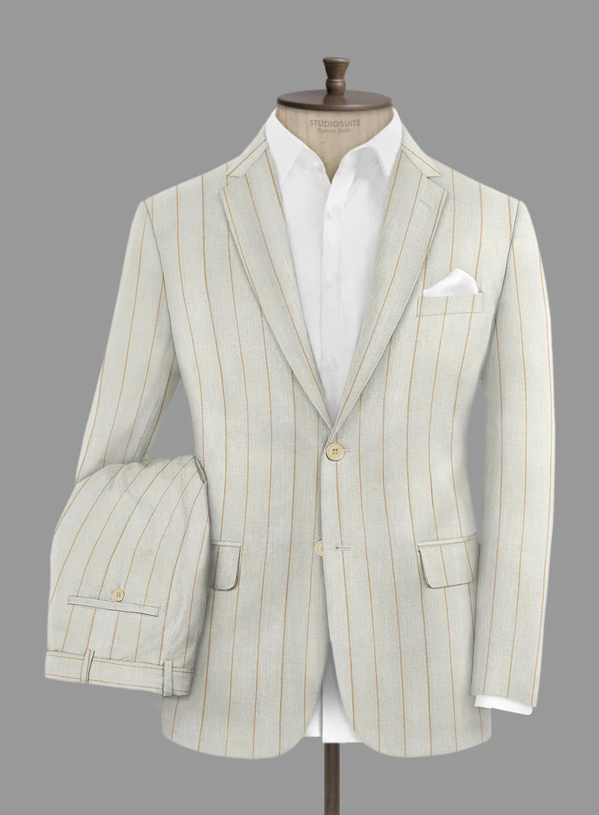 London Loom Stone Fawn Wool Silk Linen Suit - Image 2