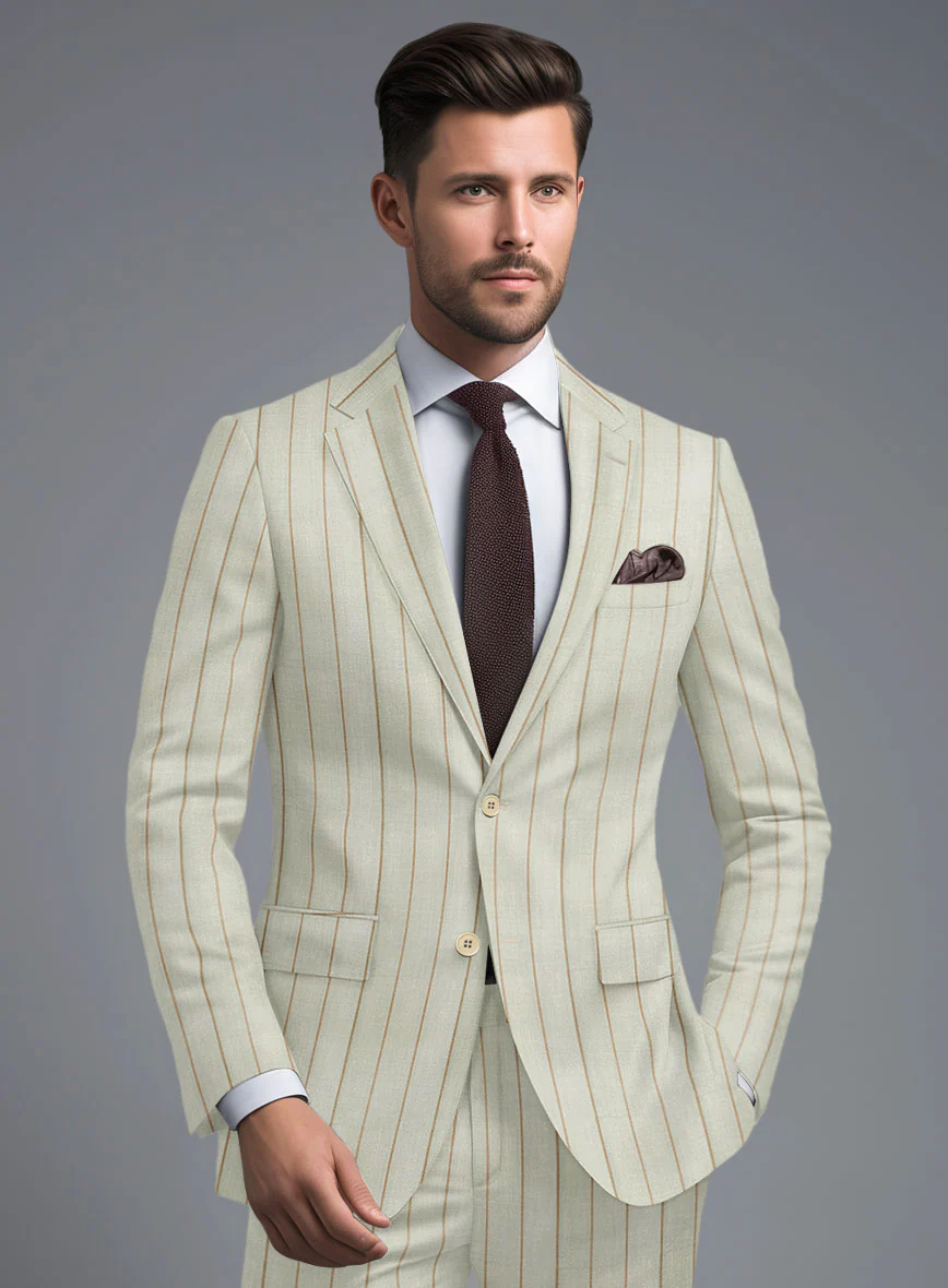 London Loom Stone Fawn Wool Silk Linen Suit - Image 3