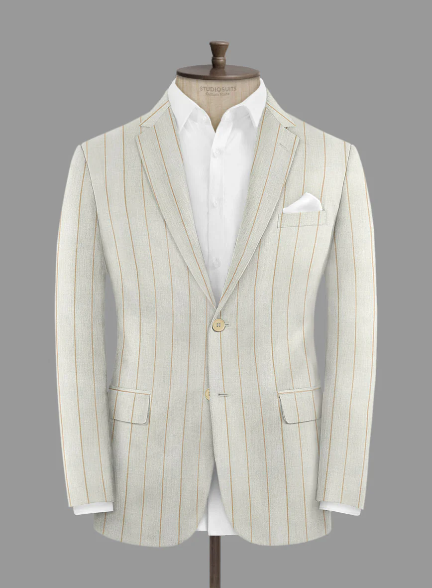 London Loom Stone Fawn Wool Silk Linen Suit - Image 4