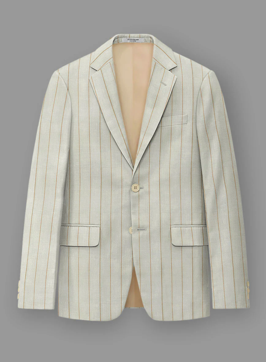 London Loom Stone Fawn Wool Silk Linen Suit - Image 5