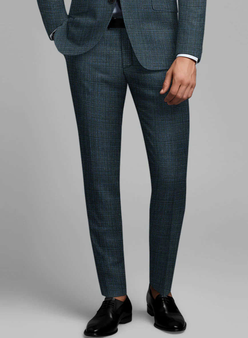 London Loom Teal Blue Ilaria Wool Silk Linen Pants - Image 2