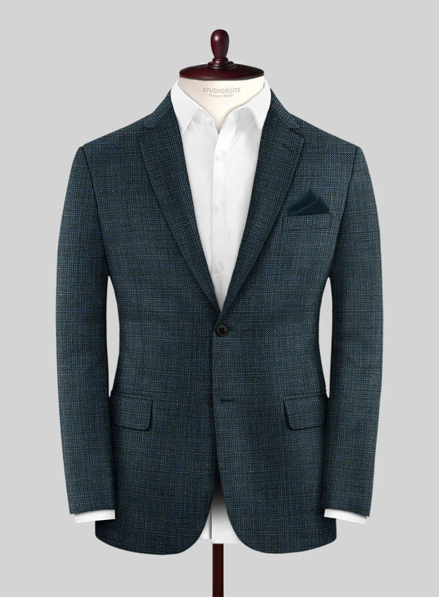 London Loom Teal Blue Ilaria Wool Silk Linen Suit - Image 4