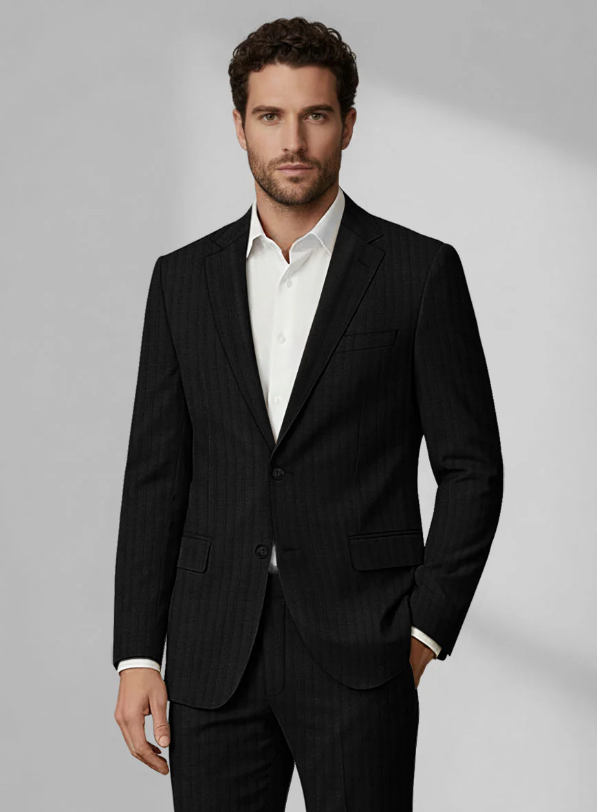 Loro Piana Zelander Black Self Stripe Wool Jacket - Image 2