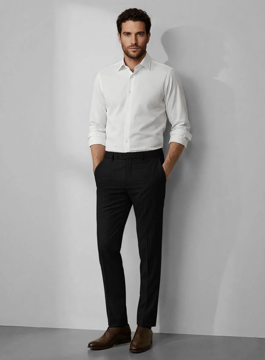 Loro Piana Zelander Black Self Stripe Wool Pants - Image 3