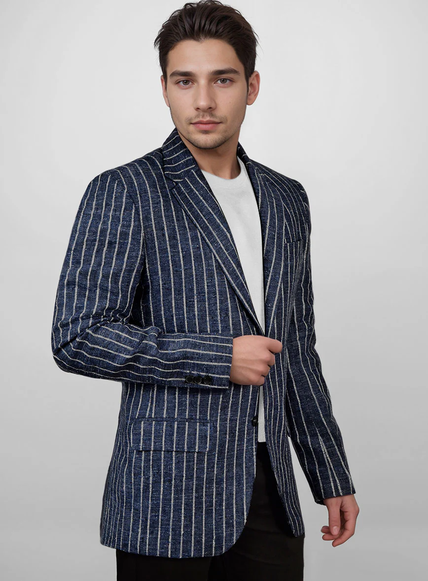 Maestro Volis Stripe Linen Wool Silk Jacket - Image 4