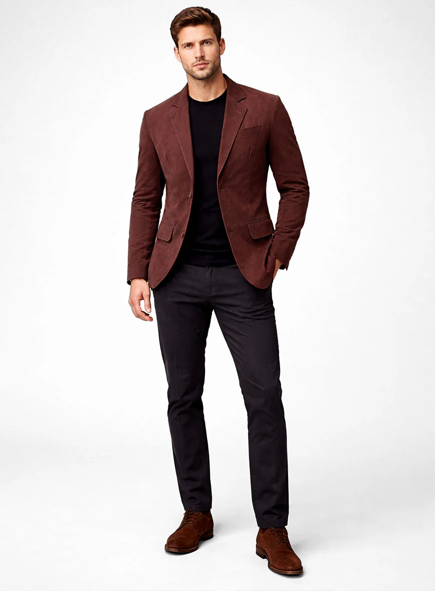 Mahogany Brown Suede Leather Blazer - Image 2