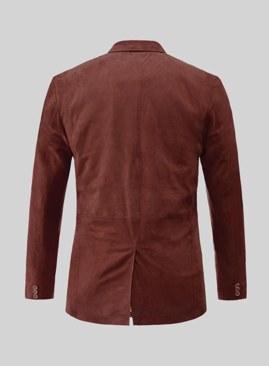 Mahogany Brown Suede Leather Blazer - Image 3