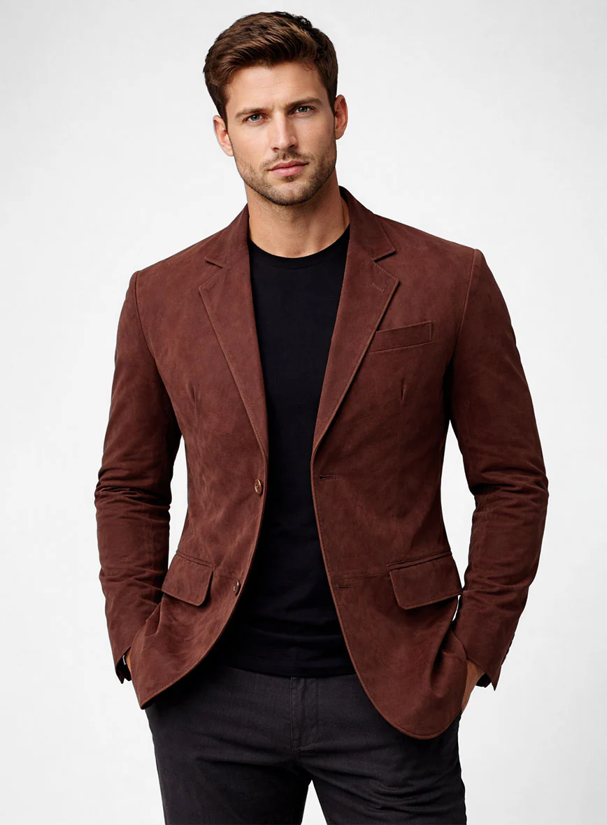 Mahogany Brown Suede Leather Blazer - Image 4