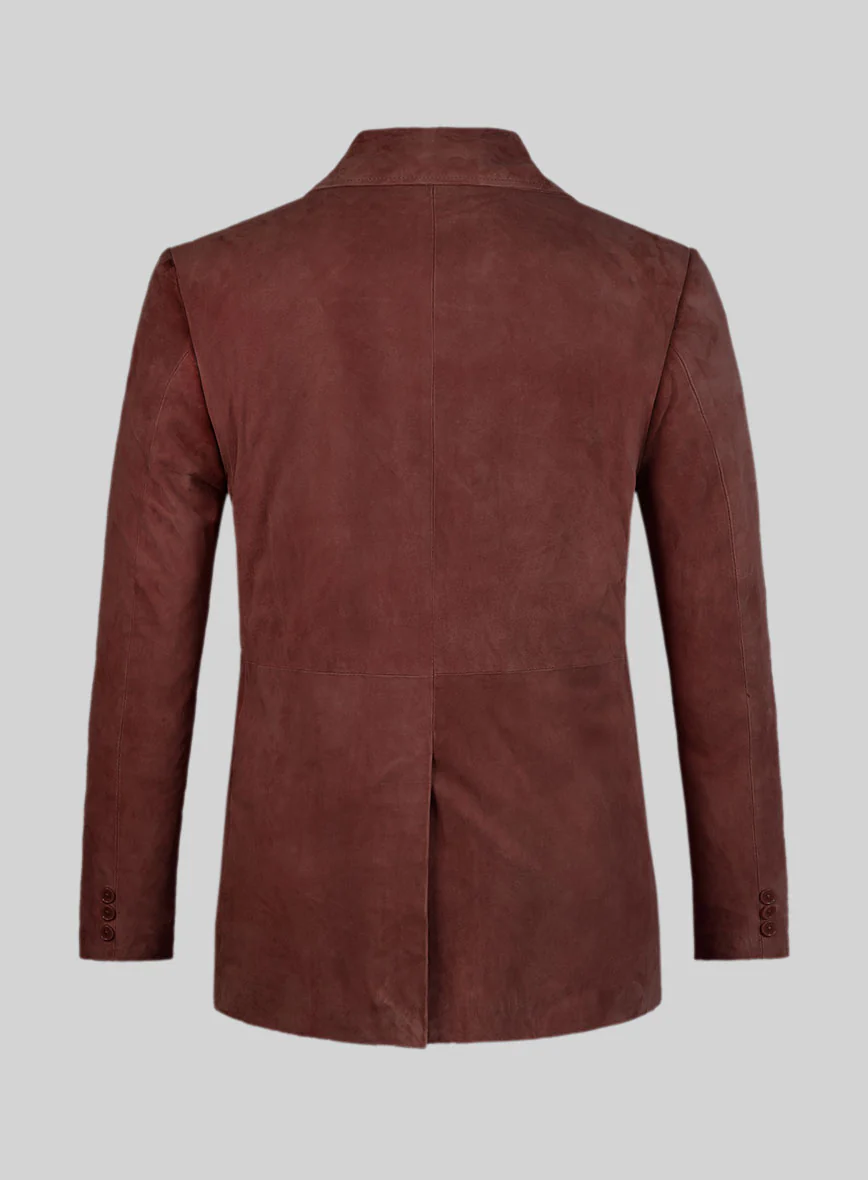 Mahogany Brown Suede Leather Pea Coat - Image 3