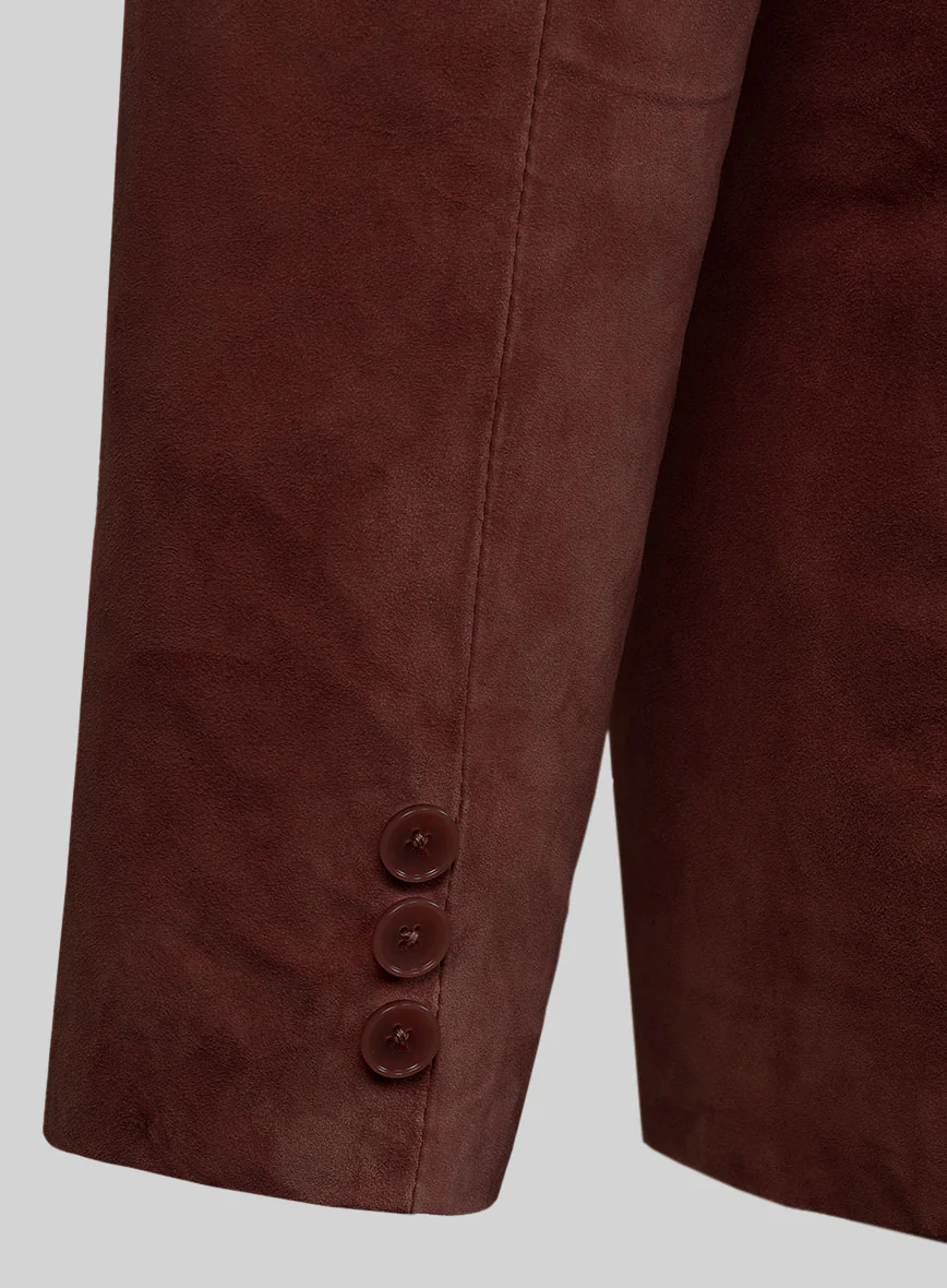 Mahogany Brown Suede Leather Pea Coat - Image 6
