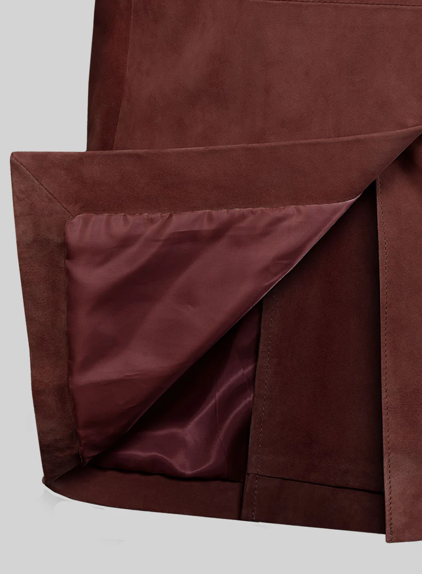 Mahogany Brown Suede Leather Pea Coat - Image 7