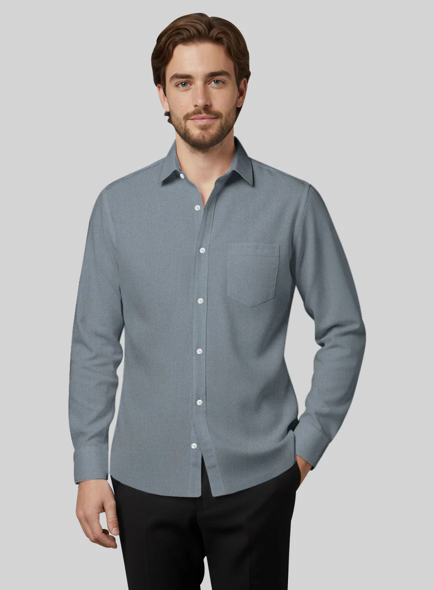 Marble Blue Stretch Poplene Shirt - Image 2