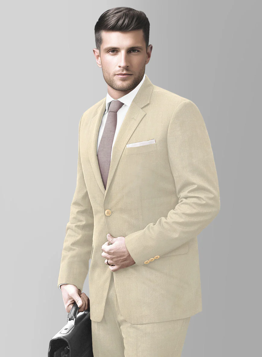 Marco Stretch Light Beige Wool Suit - Image 4