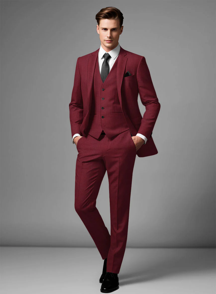 Marco Stretch Maroon Wool Suit - Image 2