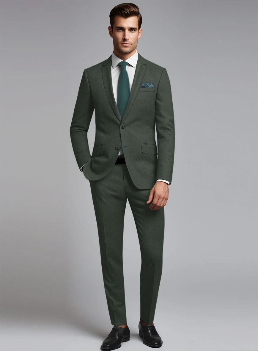 Marco Stretch Military Green Wool Suit - Image 2