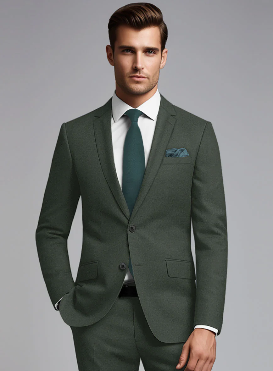 Marco Stretch Military Green Wool Suit - Image 4