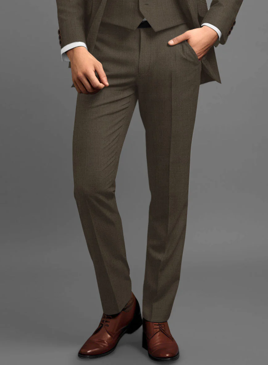 Marco Stretch Mud Brown Wool Pants - Image 2