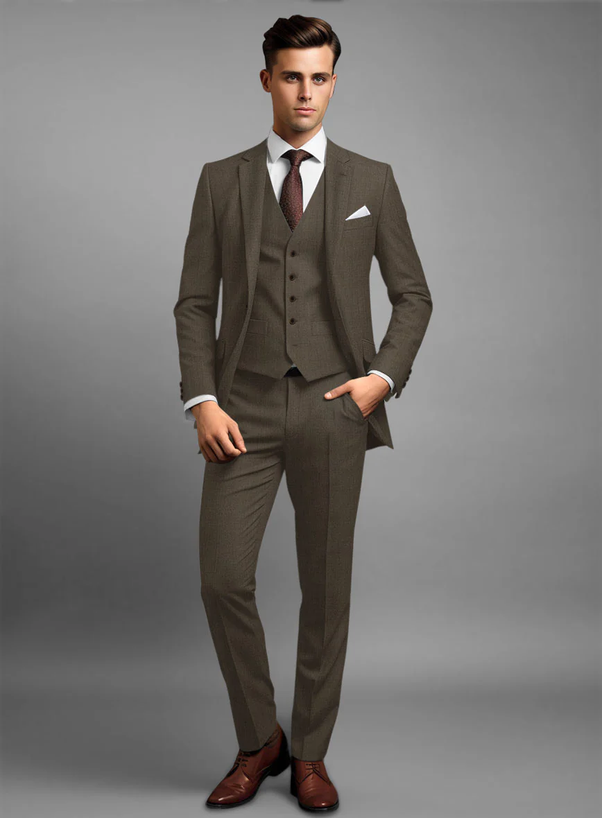 Marco Stretch Mud Brown Wool Suit - Image 2