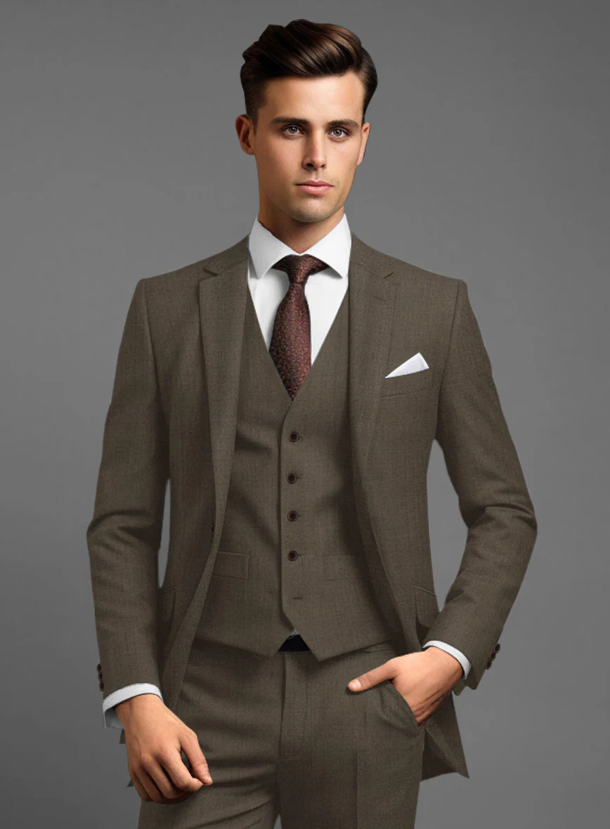 Marco Stretch Mud Brown Wool Suit - Image 4