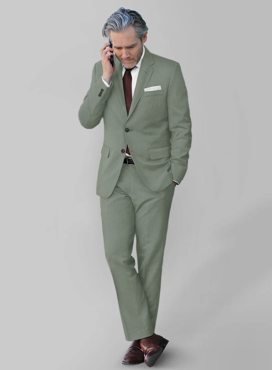 Marco Stretch Oak Green Wool Suit - Image 2