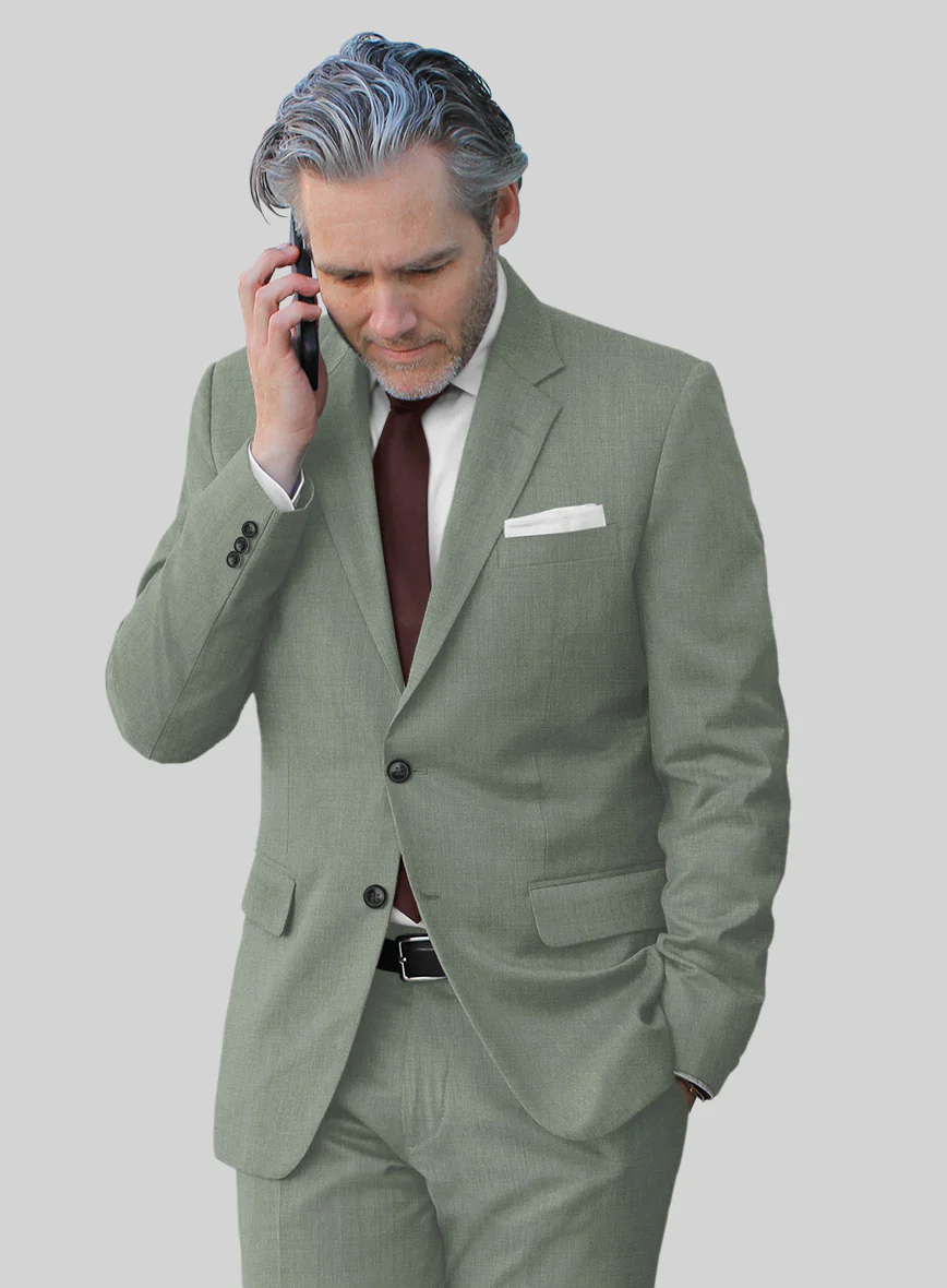 Marco Stretch Oak Green Wool Suit - Image 4