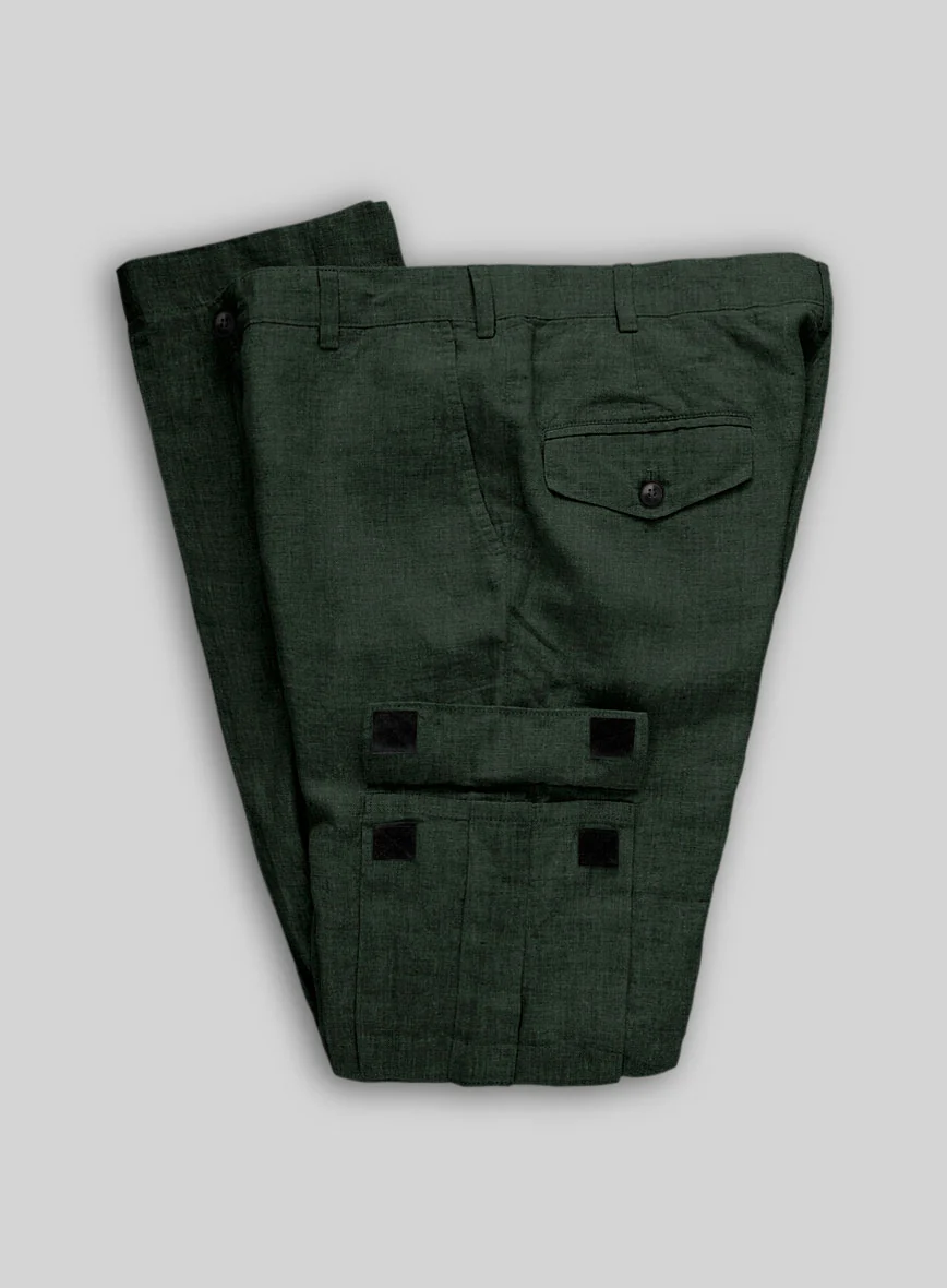 Martini Green Linen Cargo Pants - Image 3