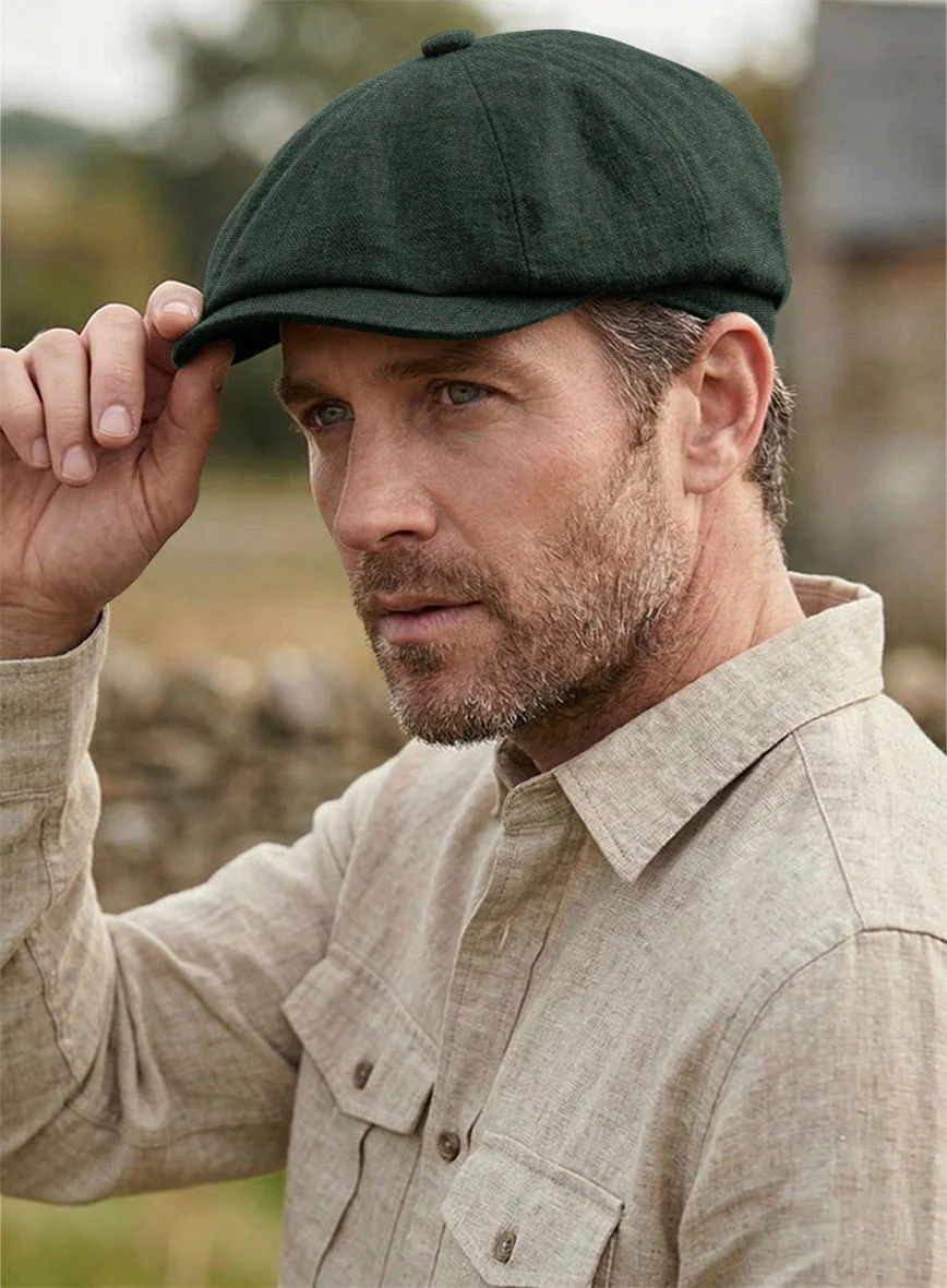 Martini Green Linen Newsboy Cap - Image 2