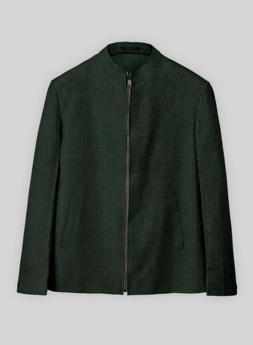 Martini Green Linen Zipper Jacket