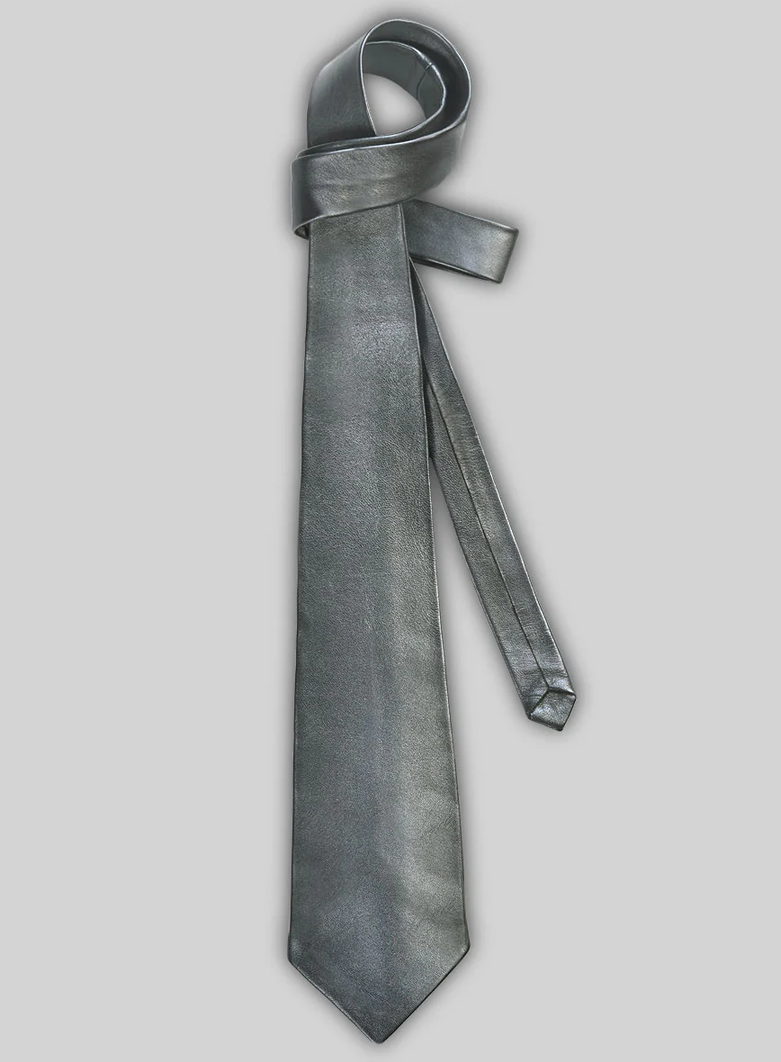 Metallic Lurex Gray Leather Tie - Image 2