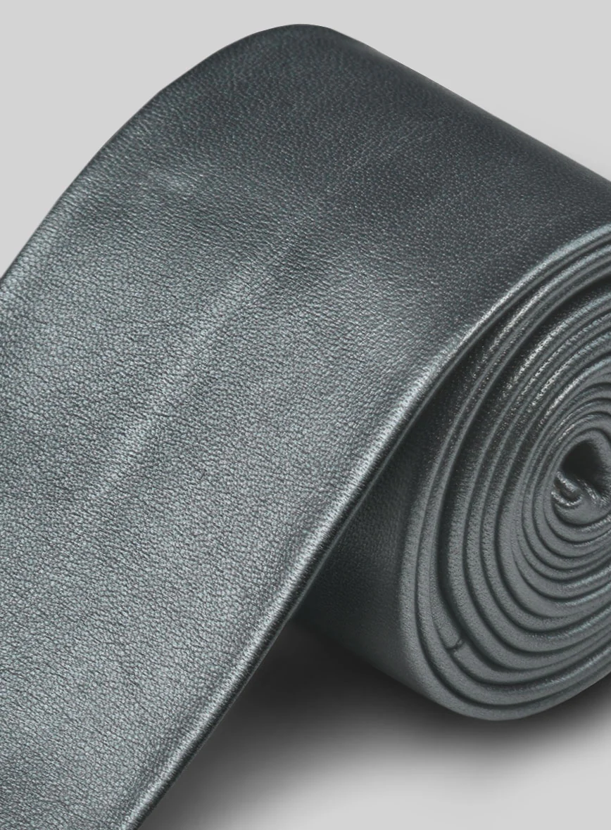 Metallic Lurex Gray Leather Tie - Image 3