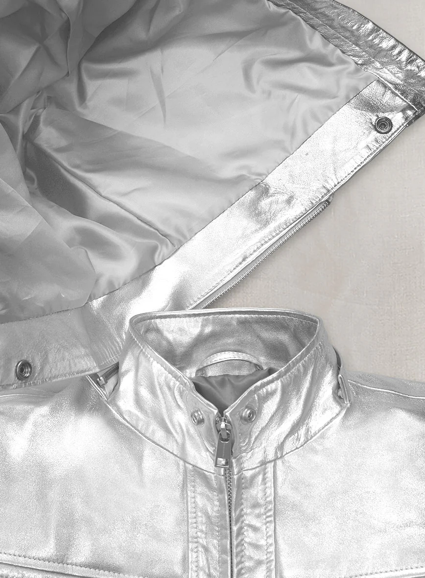 Metallic Moonlight Silver Leather Jacket - Image 3