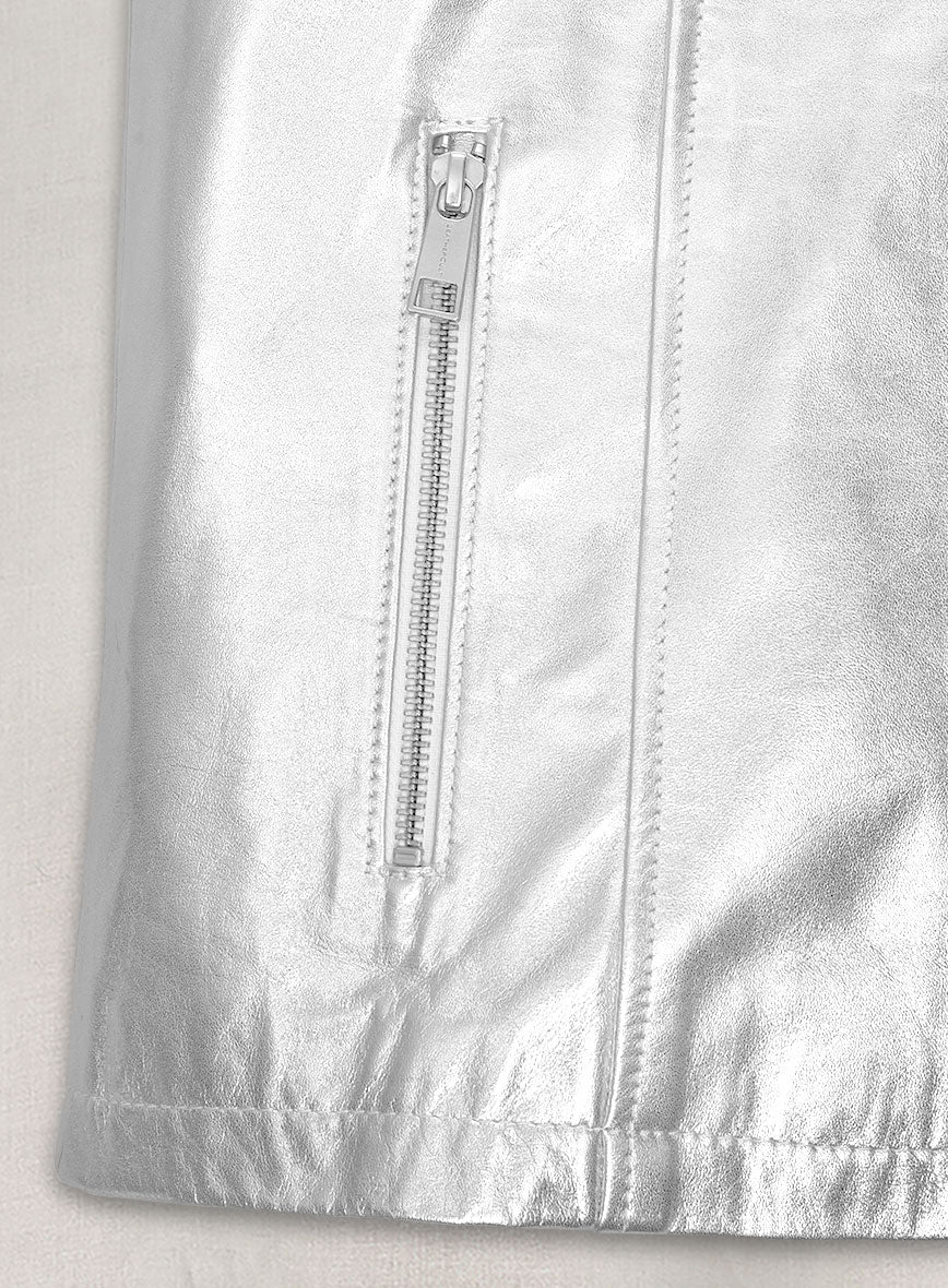 Metallic Moonlight Silver Leather Jacket - Image 4