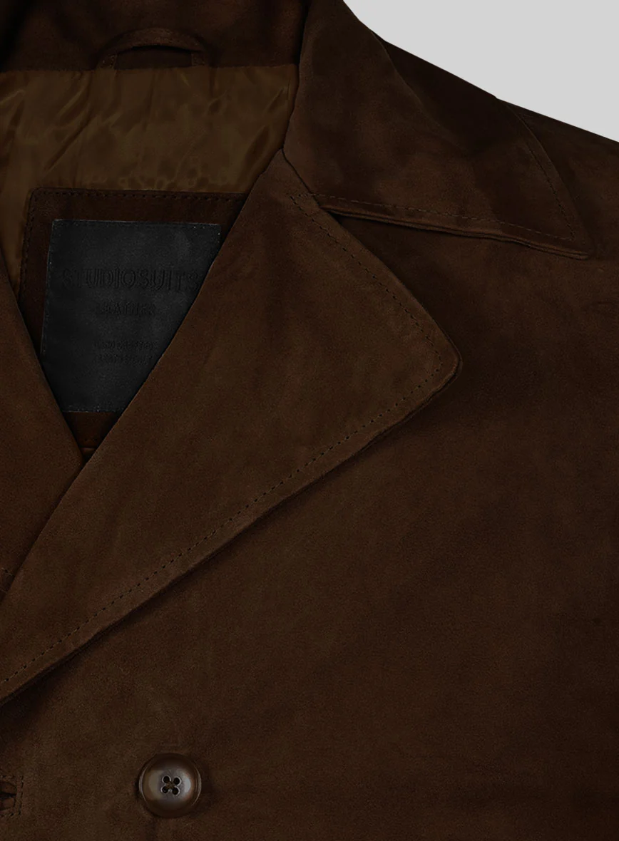 Mid Brown Suede Leather Pea Coat - Image 3