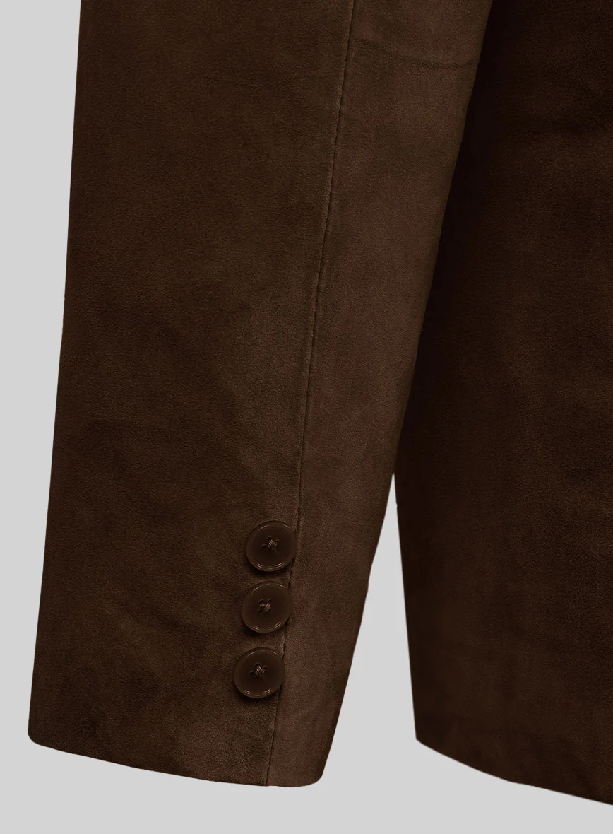 Mid Brown Suede Leather Pea Coat - Image 4