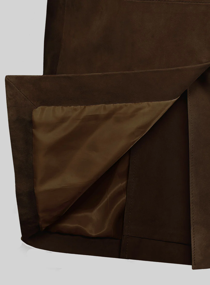 Mid Brown Suede Leather Pea Coat - Image 5